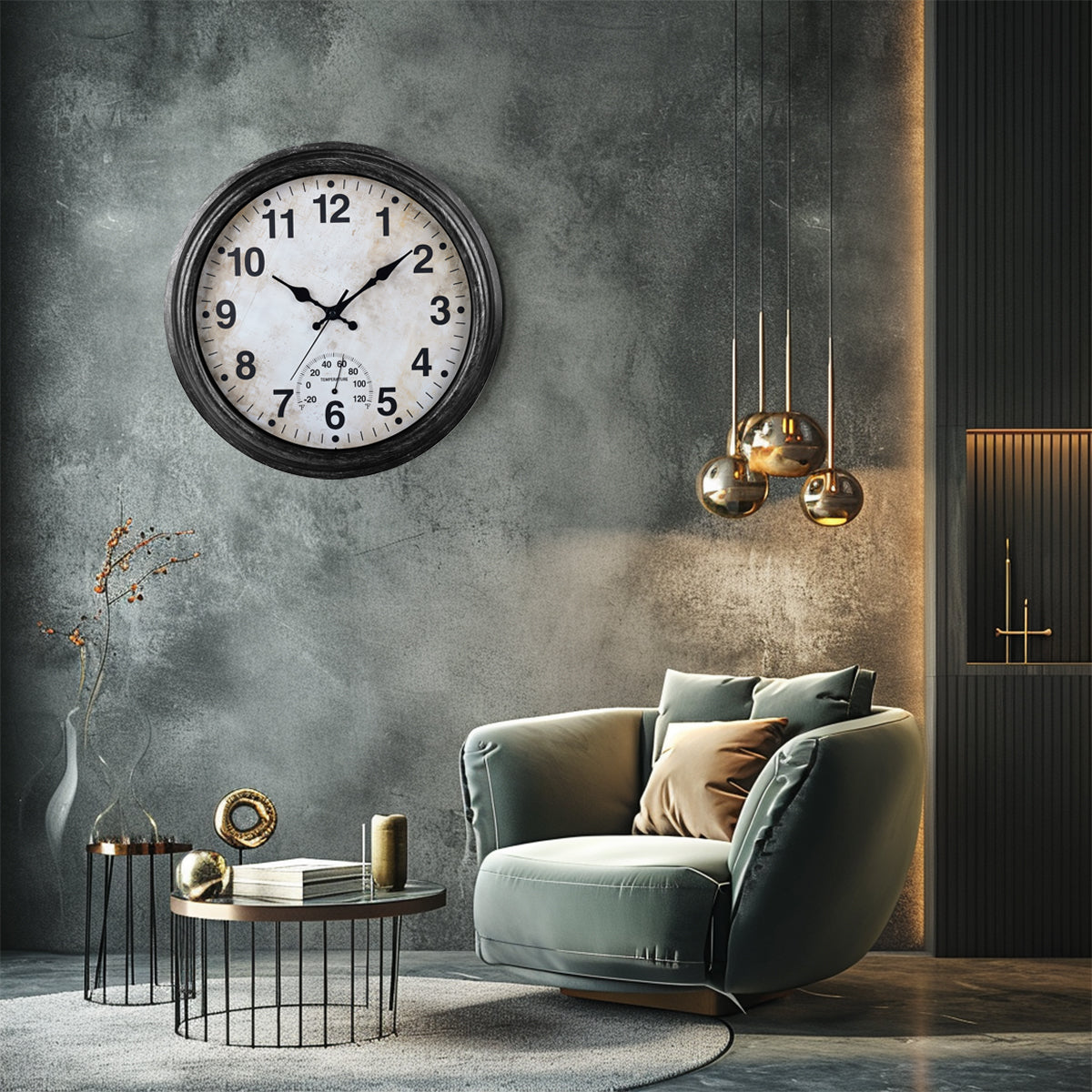 IvoQ Wandklok Waterdicht Vintage Met Thermometer 40 cm-IvoQ