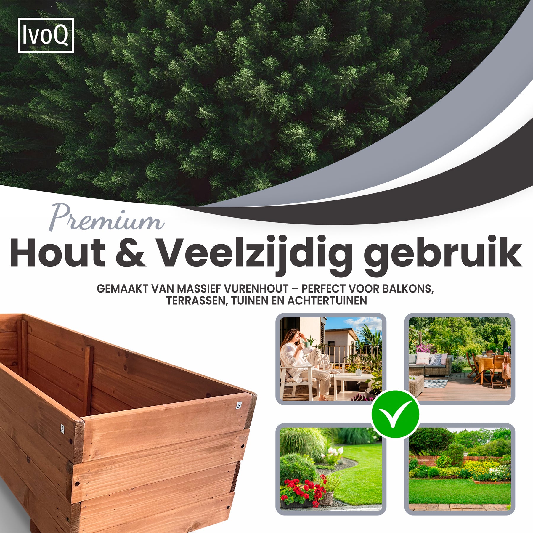IvoQ Plantenbak Hout 120x40x32 cm-IvoQ