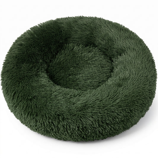 IvoQ Donut Hondenmand & Kattenmand – Ø 50 cm – Zacht Pluche Huisdierenbed – Donkergroen – Voor Katten en Kleine Honden