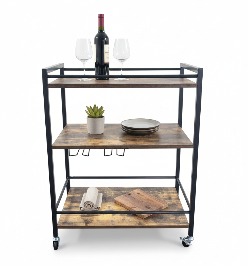 IvoQ Industriële Houten Serveerwagen op Wielen-IvoQ