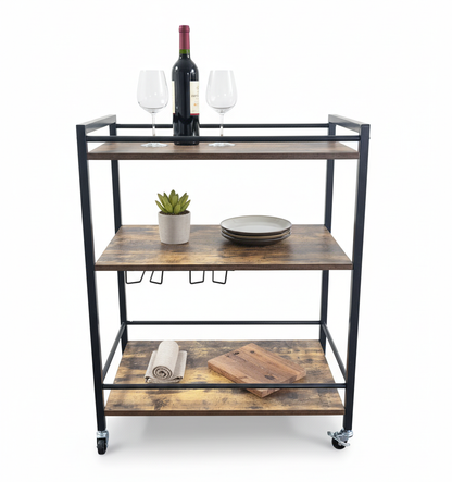 IvoQ Industriële Houten Serveerwagen op Wielen-IvoQ