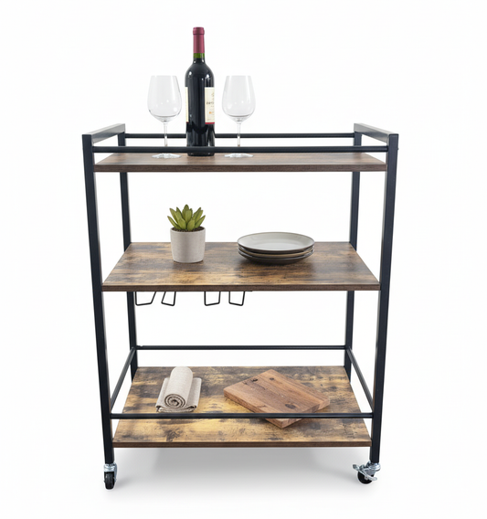 IvoQ Industriële Houten Serveerwagen op Wielen-IvoQ