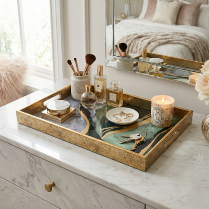 Plateau IvoQ aspect marbre vert et or