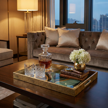 Plateau IvoQ aspect marbre vert et or