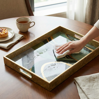 Plateau IvoQ aspect marbre vert et or