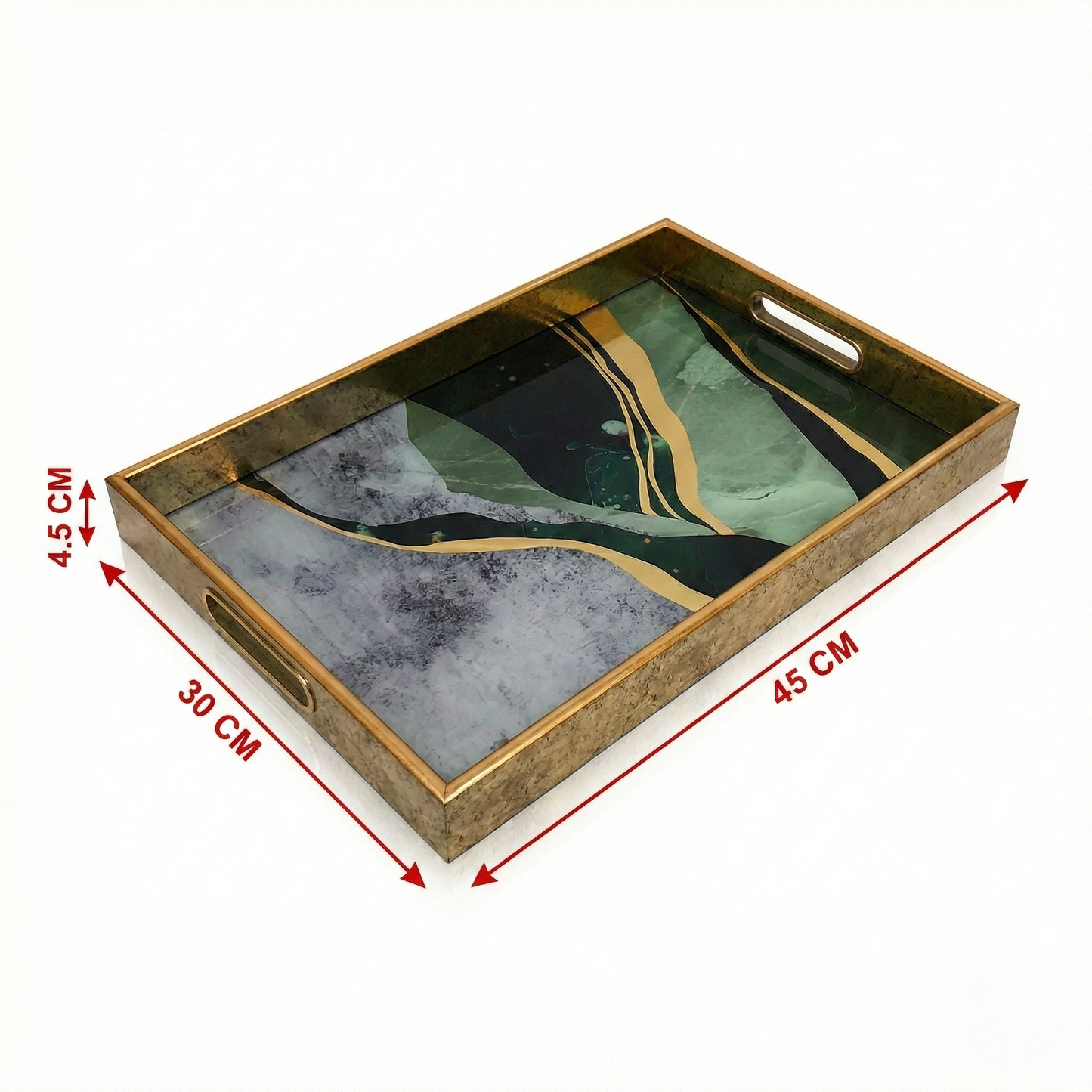 Plateau IvoQ aspect marbre vert et or